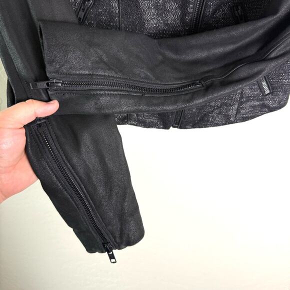 Theory Black Scheli Cross Hatch Silk Goat Leather Moto Jacket Size 8 B0602101 - Picture 8 of 16